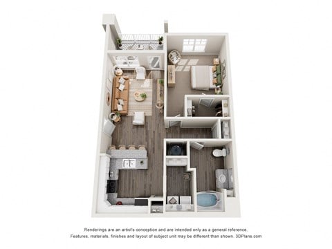 Floor plan for 1 bed, 1 bath, 801 sqft